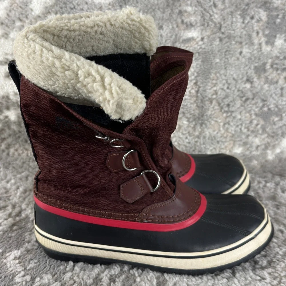 Sorel Sz 7.5 Carnival Winter Snow Waterproof Caribou Faux Fur Boots Brown Women